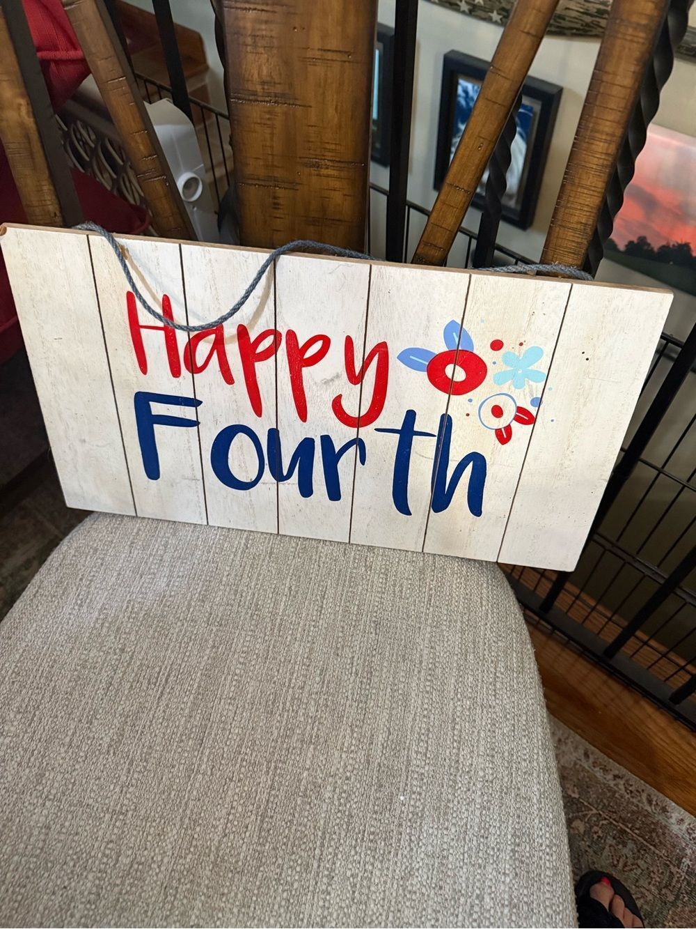 Happy Fourth Rustic Wooden Wall Sign - Red & Blue